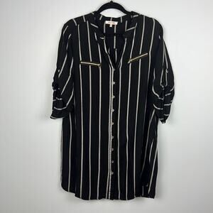 Stella Tweed striped button down large tunic top